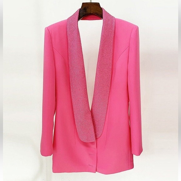 Fuchsia Backless Rhinestone Crystal Trim Blazer Dress - NWT - Picture 1 of 10